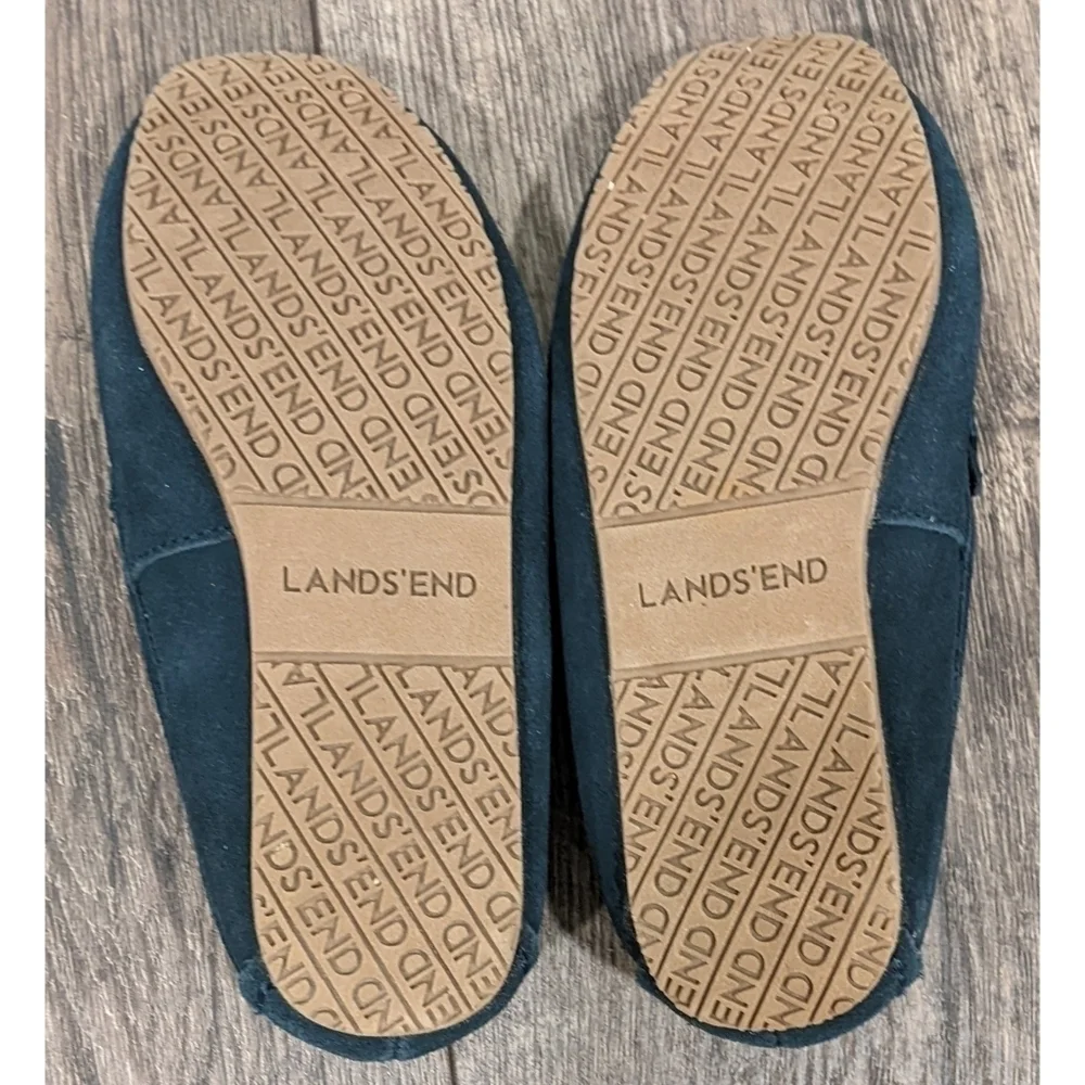 Lands' End Blue Suede Faux Fur Lined Slippers